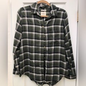 American Eagle Lightweight Flannel - Green/Black Plaid, Size M